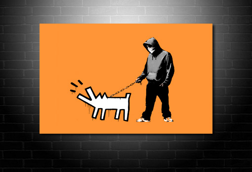 Banksy dog on lead print, banksy art prints, canvas art banksy, banksy wall art, banksy modern art