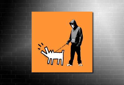 banksy dog on lead wall art, canvas art banksy, banksy canvas prints, banksy wall art, banksy modern art