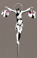 banksy christ with carrier bags, banksy graffiti art, banksy framed art, banksy christ shopping bags canvas, banksy prints uk