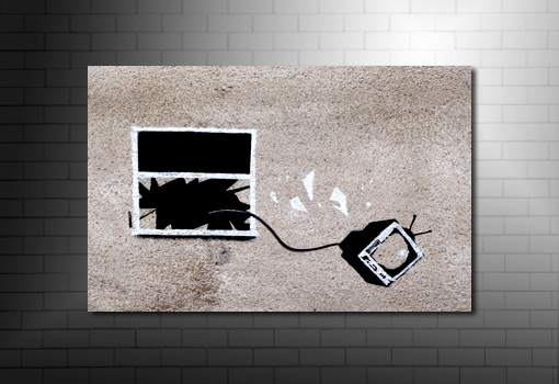 Banksy hotel yob canvas, hotel yob canvas, hotel yob banksy, banksy art, banksy tv window photo