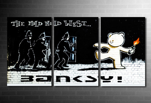 Mild mild west canvas art, Mild West Banksy Print, banksy teddy bear canvas, banksy canvas art, banksy cops canvas