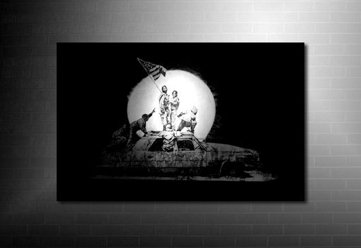 Banksy Canvas Car, banksy wall art, banksy canvas art print, banksy black and white print, modern wall art