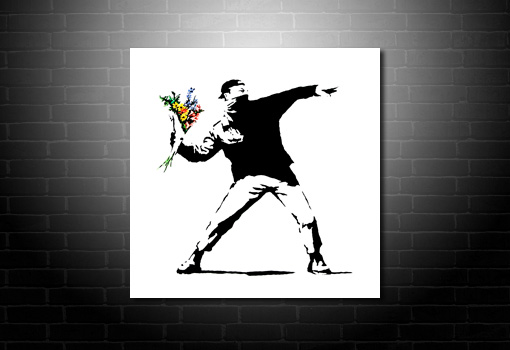 Banksy Graffiti Art Flower Chucker, banksy hooligan, banksy canvas at print, banksy modern art, banksy flower chucker art