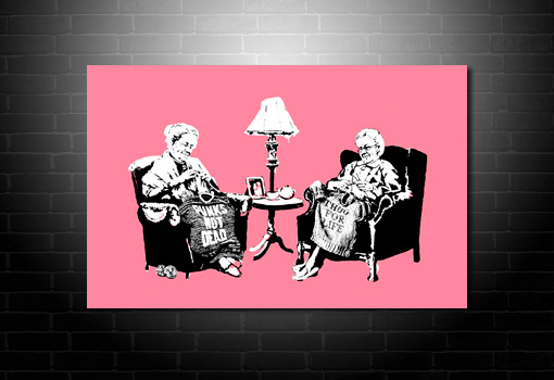 Banksy Grannies canvas art print, banksy art, banksy canvas print, banksy pink canvas, banksy knitting photo